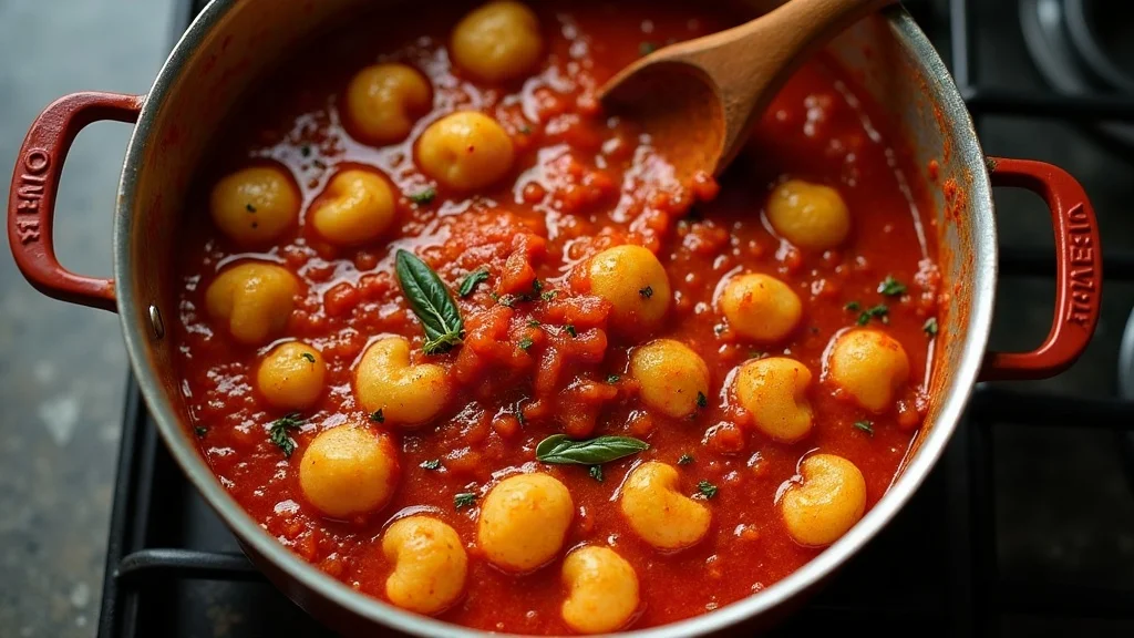 Mit Tomatensauce binden
